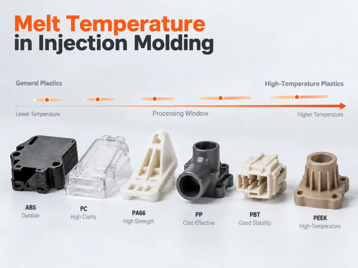 Melt temperature processing windows for common injection molding plastics
