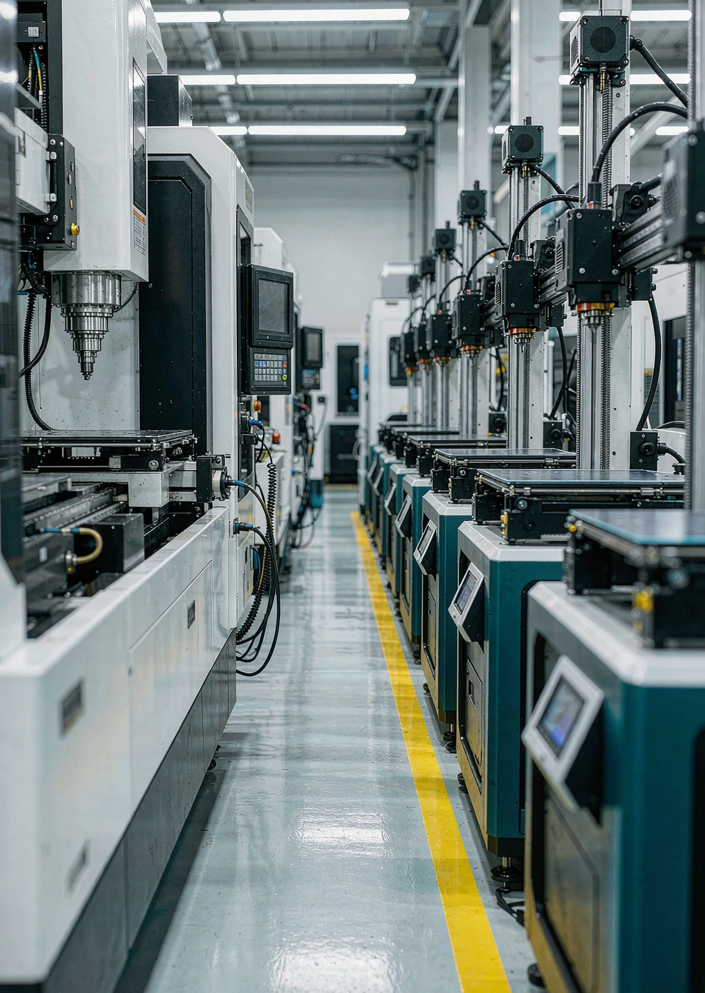 Flexible manufacturing workshop with CNC and additive systems