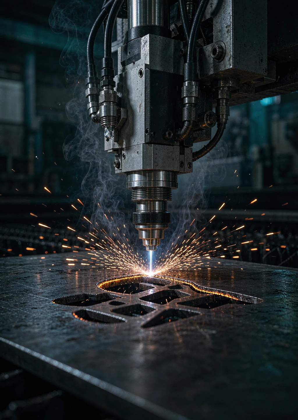 Fiber laser cutting a steel sheet
