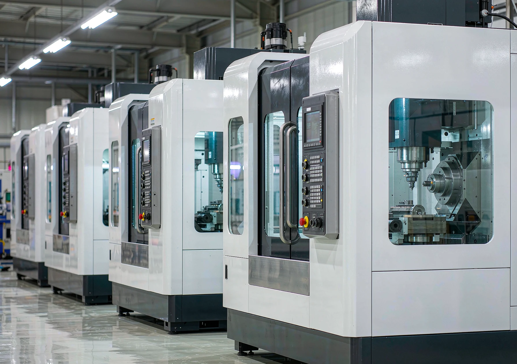 Partner CNC machining facility with rows of vertical machining centers